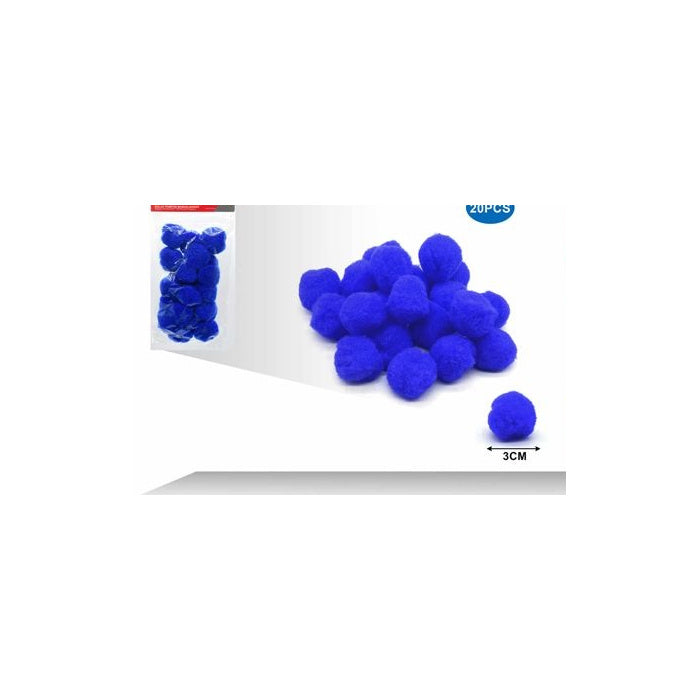 Royal Blue Craft Pom Poms, 3 cm, 20-Pack