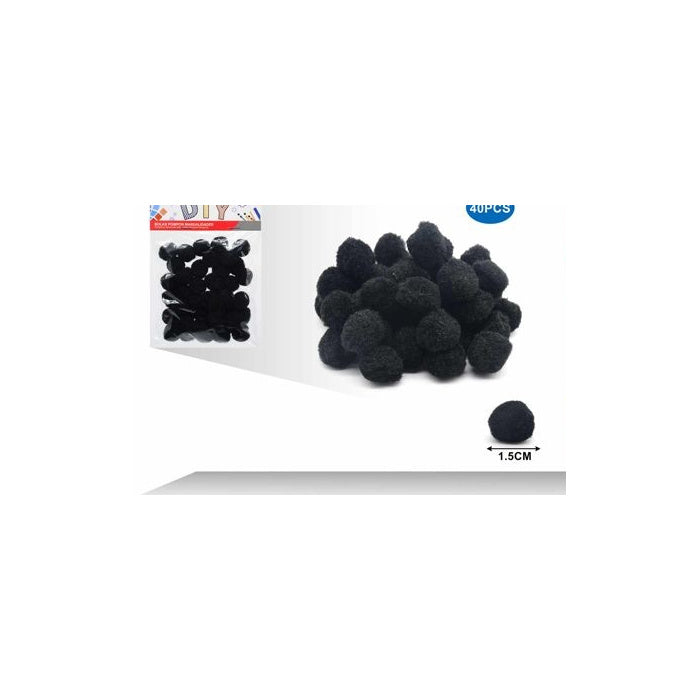 手工毛球 黑色 0.6 英寸（1.5 cm） 40 个