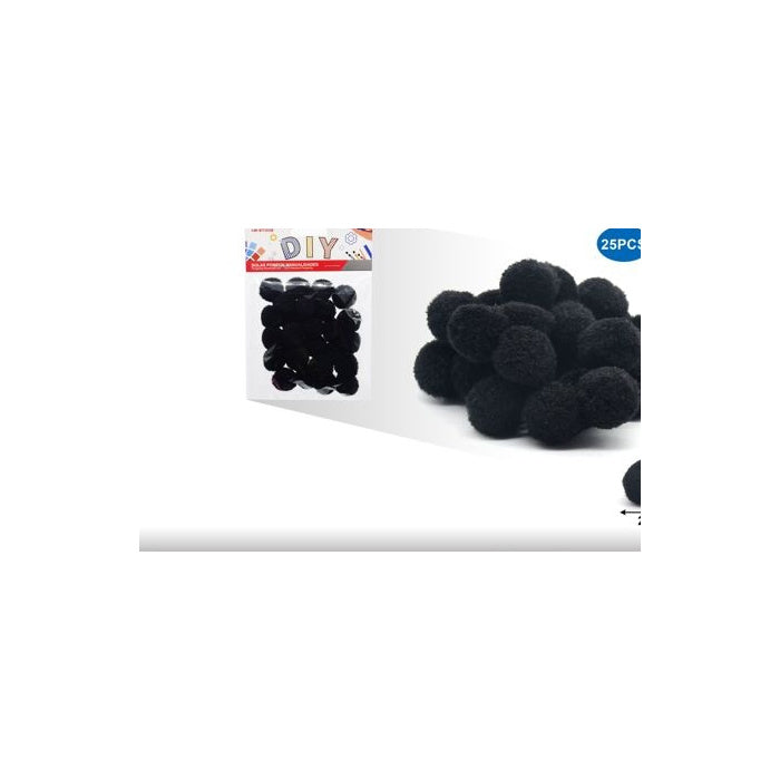 Black Craft Pom Poms, 2 cm, 25-Pack