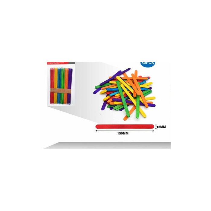 Coloured Wooden Craft Sticks, 50-Pack, 150 × 18 × 1.6 mm
