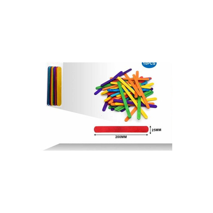 Coloured Wooden Craft Sticks, 10-Pack, 200 × 2.5 mm