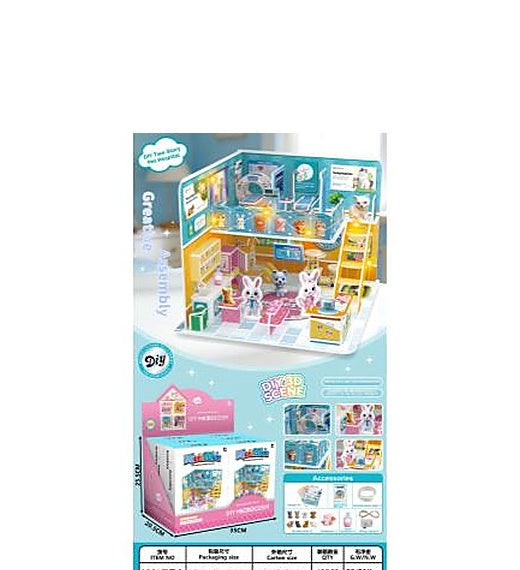 Micro World DIY 3D Puzzle Scene Large Double-Layer Pet Hospital with Light String