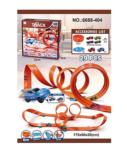 6m Double-Track DIY Assembly Track for Pull-Back & Sliding Alloy Cars (2 Pull-Back Cars + 2 Alloy Ca