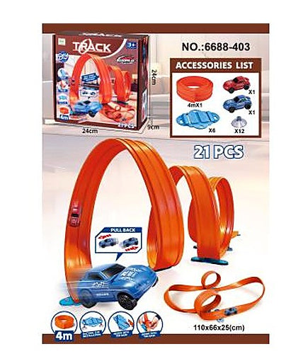 4m Double-Track DIY Assembly Track for Pull-Back Cars (2 Pull-Back Cars)