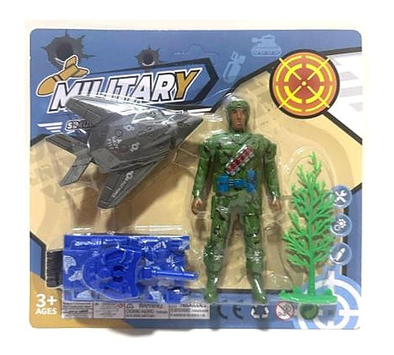 12 cm Soldier Figures with Sliding Fighter Jet, Sliding Tank & Trees