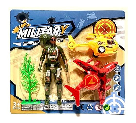 12 cm Soldier Figures with Sliding Fighter Jet, Sliding Helicopter & Trees