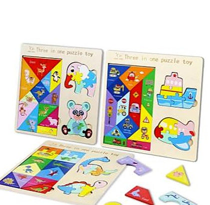 Mixed 3-in-1 Wooden Educational Puzzle Blocks