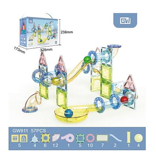57-Piece Magnetic Pipeline Marble Run Blocks (Gift Storage Box)