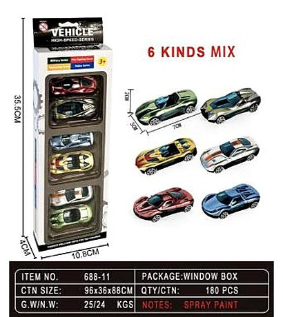 6 Sliding Simulation Cars (Mixed 6 Colors)