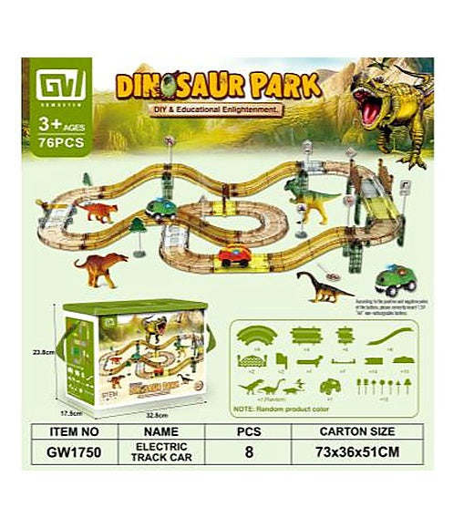 76-Piece Dinosaur Electric Track Car Set (Gift Storage Box)