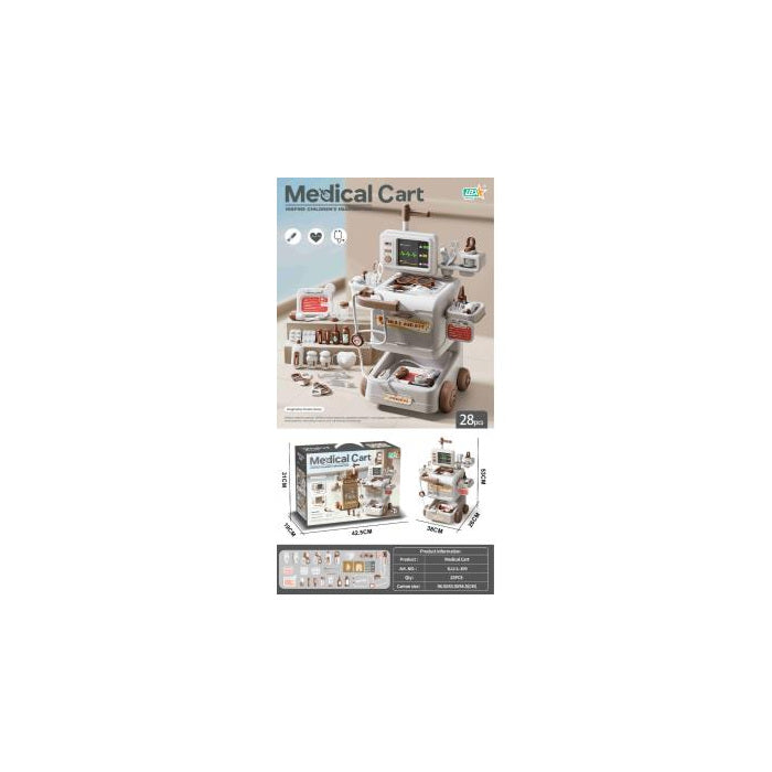 Kids Medical Cart Play Set, 28 pcs - Grey/White