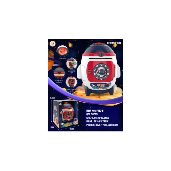 Rocket Coin Bank with Mechanical Lock, Red