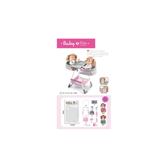 Twin Doll High Chair Set with Two 16 in Dolls