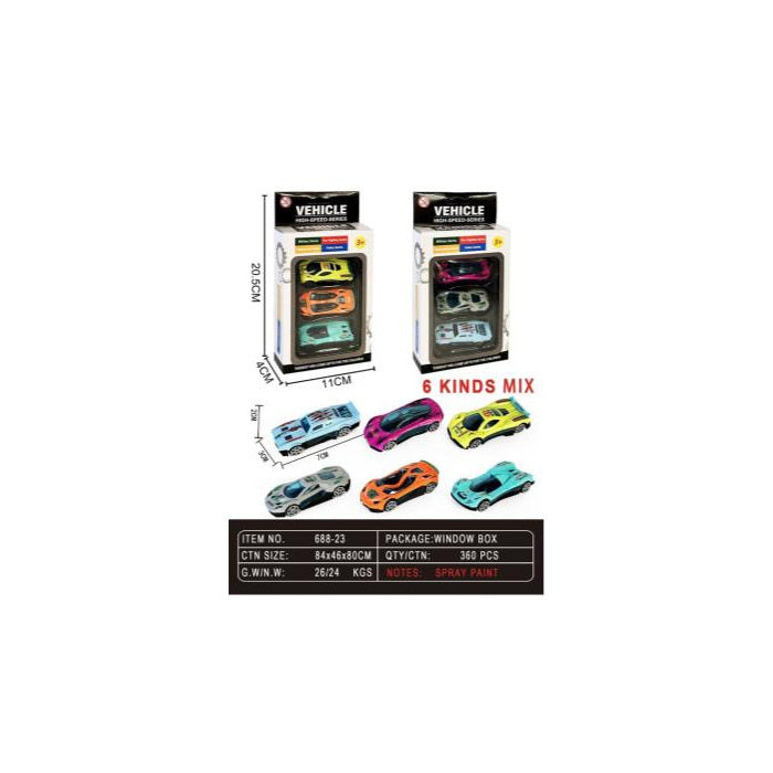 Sliding Toy Cars, 3 pcs - Assorted