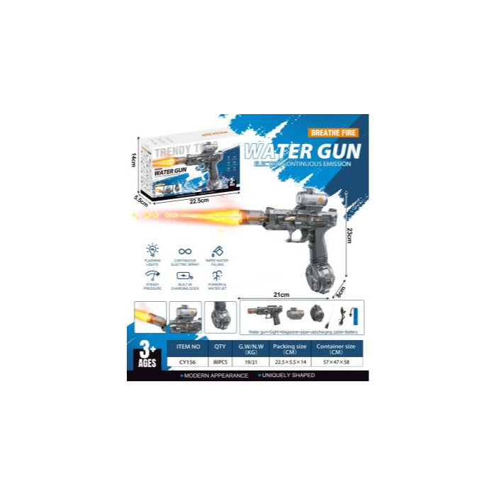 Rechargeable Electric Water Blaster with Light & Flame Effect - 24 × 21 cm