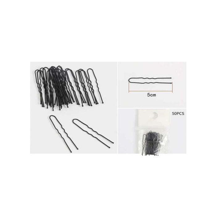 Wavy U-Shaped Hair Pins, Black, 50pc