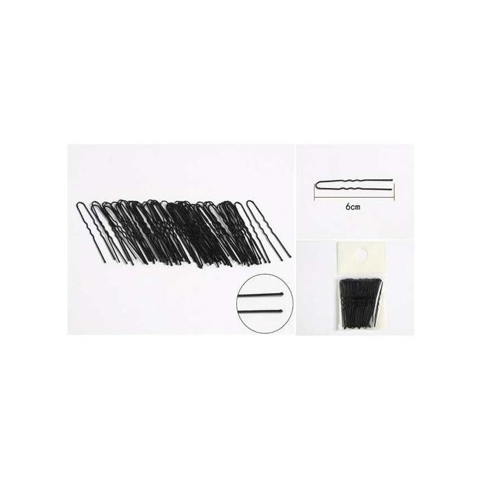 Wavy U-Shaped Hair Pins, Black, 50pc