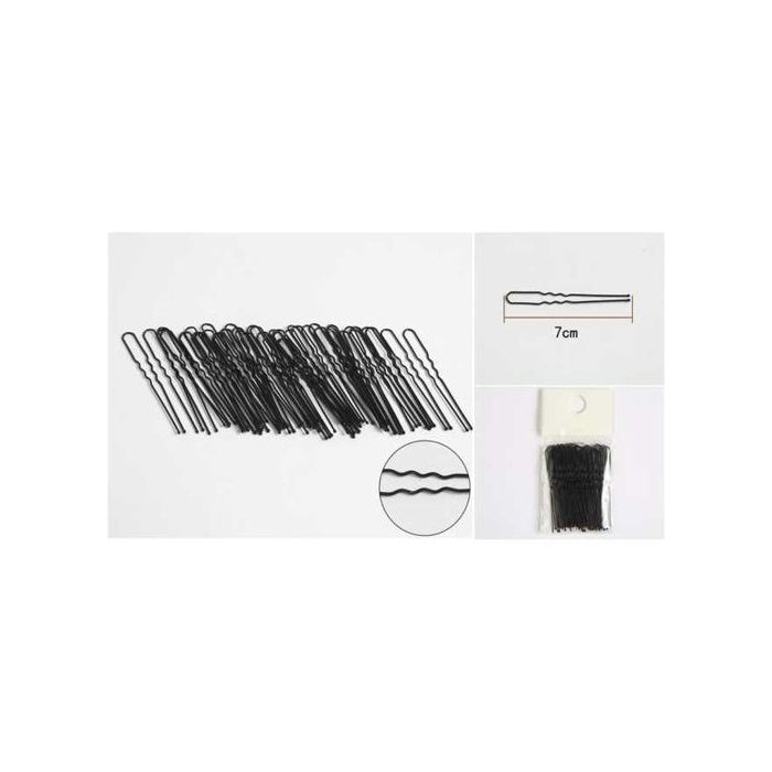 Wavy U-Shaped Hair Pins, Black, 50pc