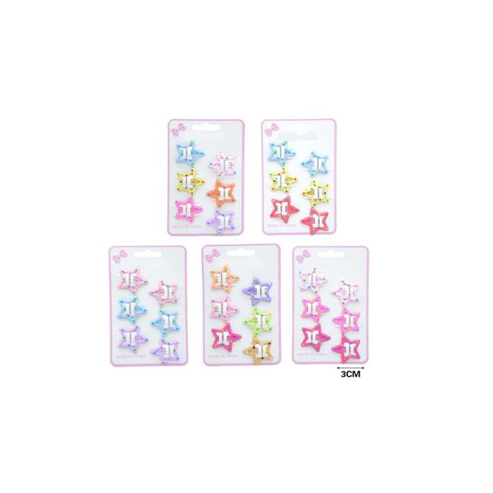 Enamel Star BB Hair Clips, 6-Pack, 3.5 cm
