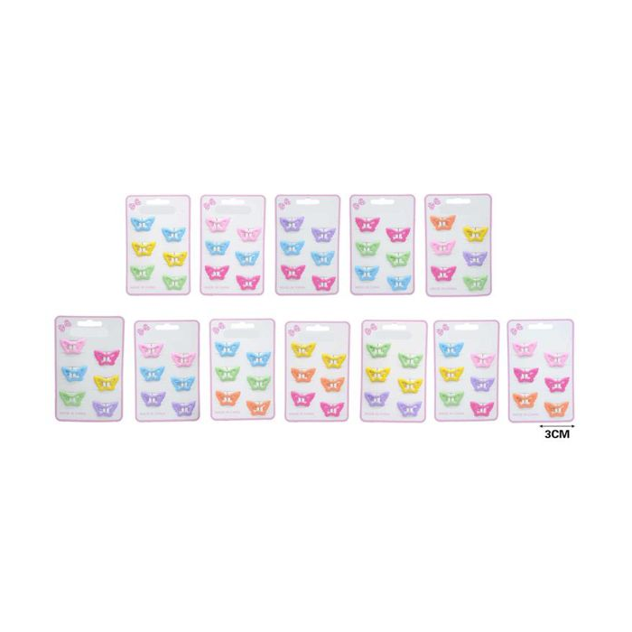 Enamel Butterfly BB Hair Clips, 6-Pack, 3 cm