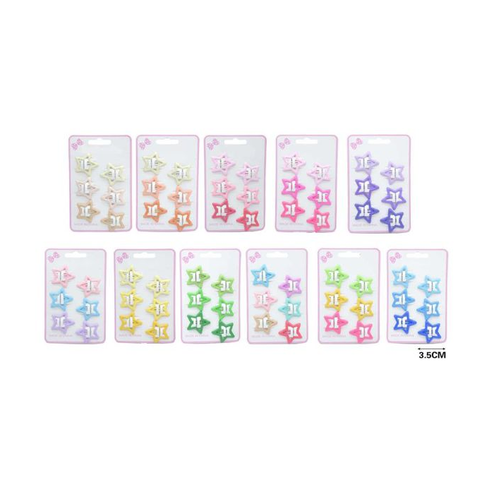 Enamel Star BB Hair Clips, 6-Pack, 3.5 cm