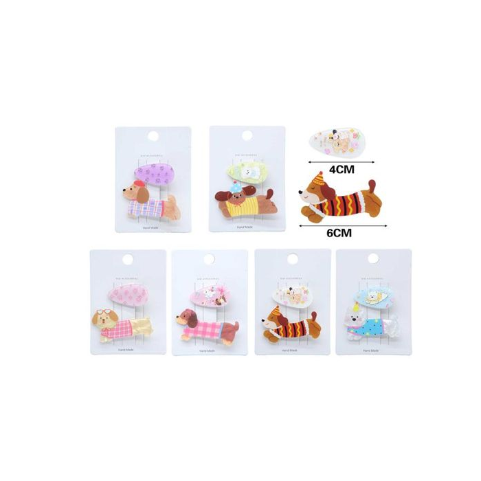 Acrylic Dog Square Hair Clips, 2-Pack, 4 cm