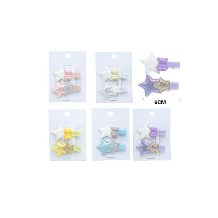 Acrylic Star Bear Hair Clips, 2-Pack, 6 cm