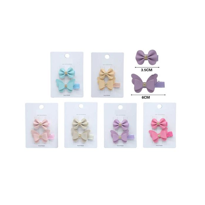 Faux-Leather Butterfly Bow Hair Clips, 2-Pack, 3.5 cm