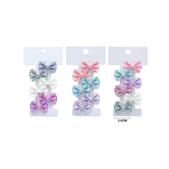 Pearlescent Faux-Leather Butterfly Bow Square Hair Clips, 6-Pack, 3.5 cm