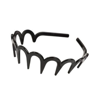 Glossy Black Wavy Comb Headband, 1.18 in Wide