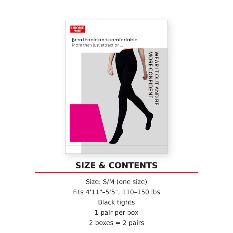 UHOME MART Black Tights for Women, Breathable Comfortable Pantyhose, S/M