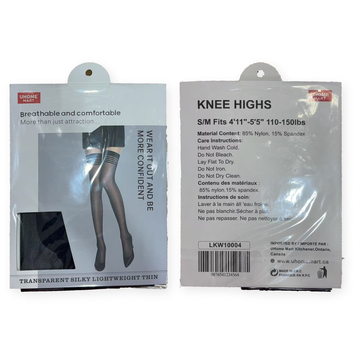 UHOME MART Sheer Black Knee High Stockings for Women, Transparent Silky Lightweight Thin, S/M