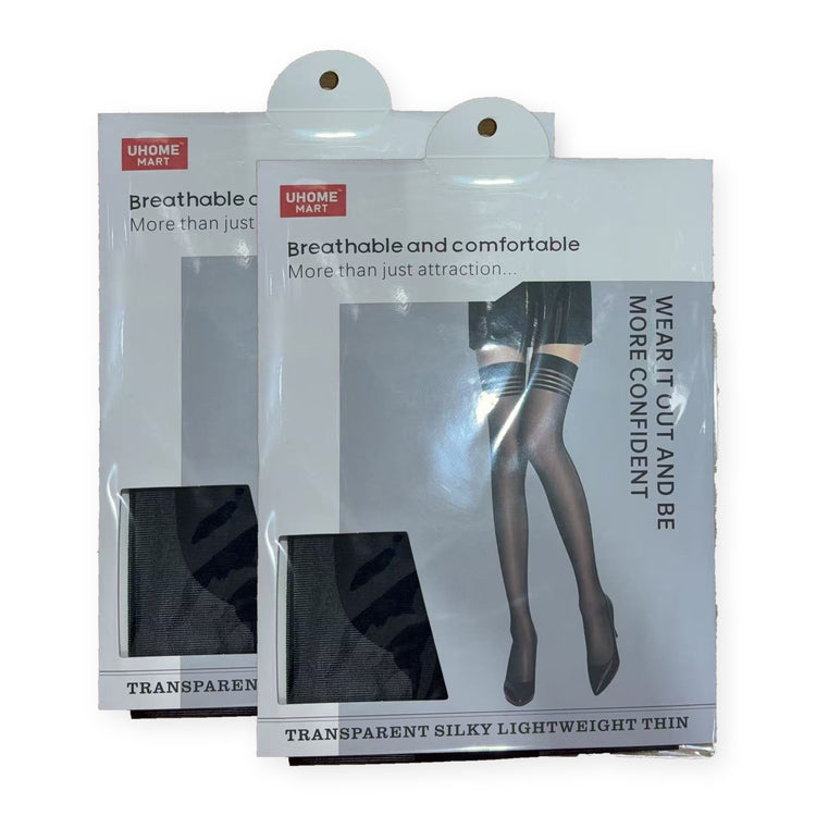 UHOME MART Sheer Black Knee High Stockings for Women, Transparent Silky Lightweight Thin, S/M