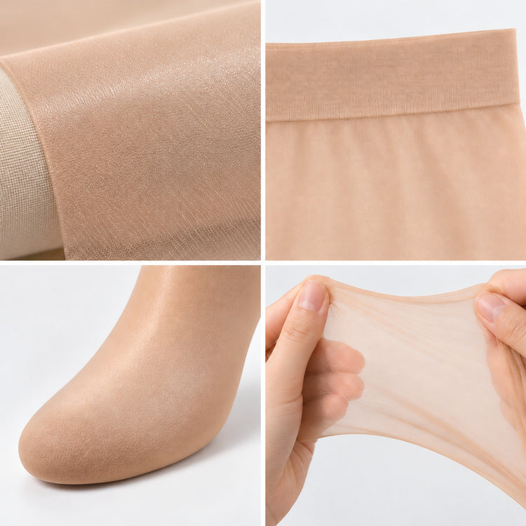 UHOME MART Ultra Thin Pantyhose for Women, Silk-Like Sheer Nude Tights, Reinforced Toe, S/M