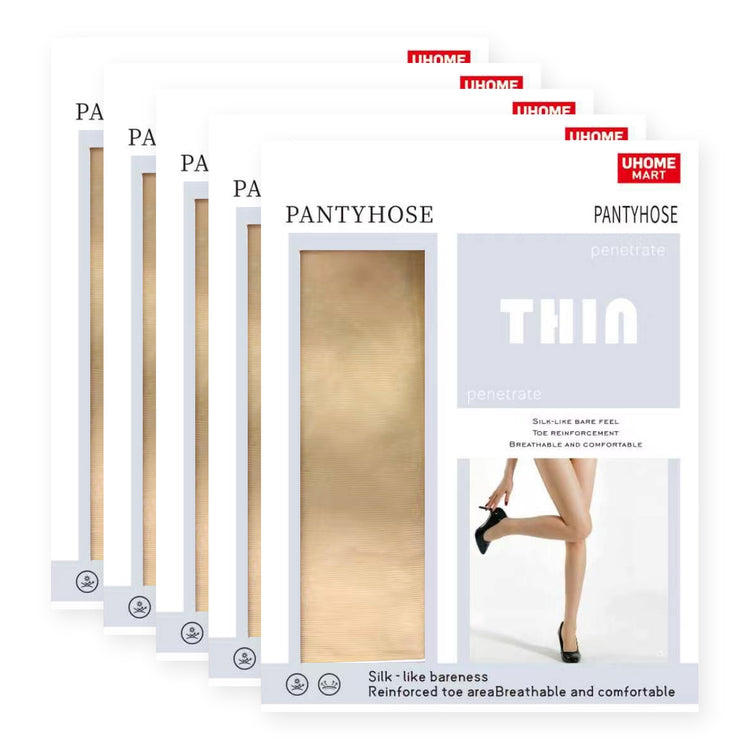 UHOME MART Ultra Thin Pantyhose for Women, Silk-Like Sheer Nude Tights, Reinforced Toe, S/M