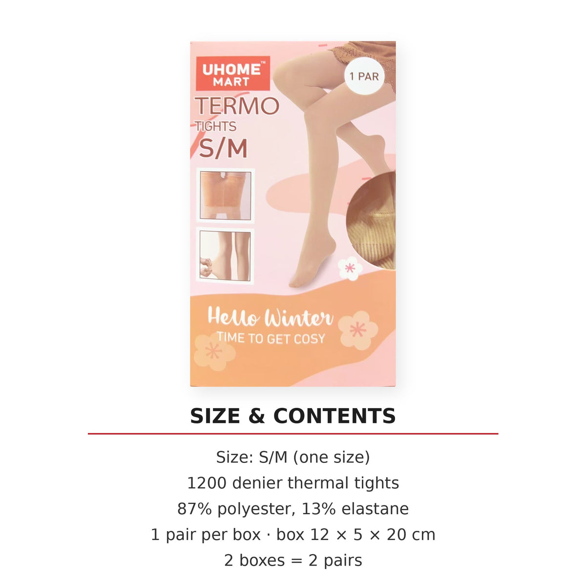 UHOME MART Fleece-Lined Thermal Tights for Women, 1200 Denier Opaque Warm Winter Pantyhose, Nude, S/