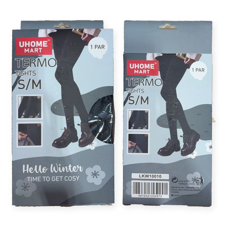 UHOME MART Fleece-Lined Thermal Tights for Women, 1200 Denier Opaque Warm Winter Pantyhose, Black, S