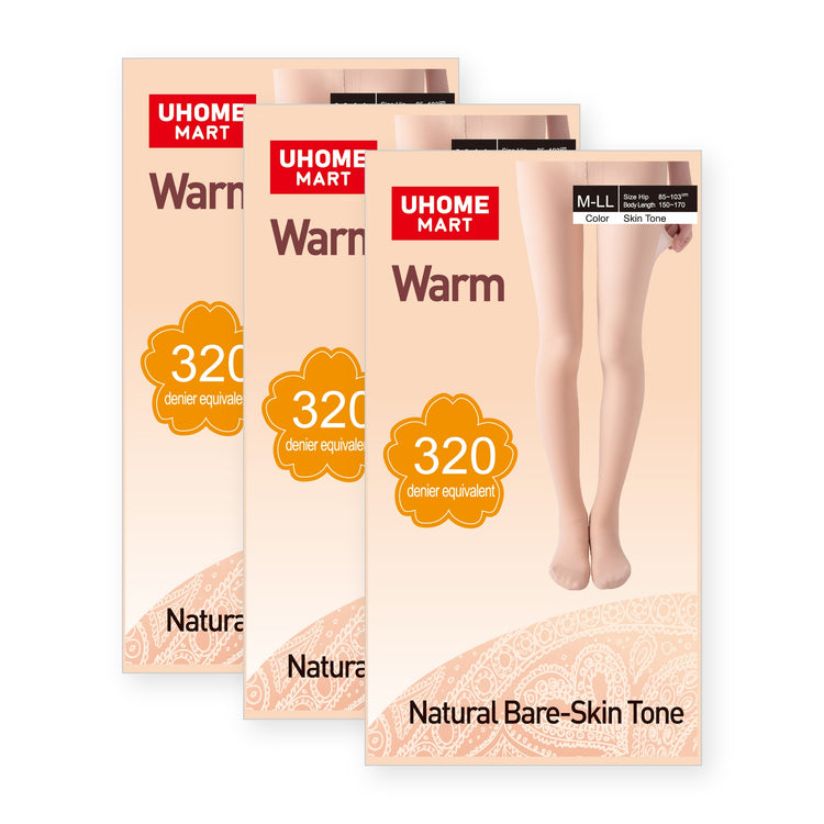 UHOME MART Warm Tights for Women, Double Layer 320 Denier Equivalent, Natural Bare-Skin Tone, M-LL